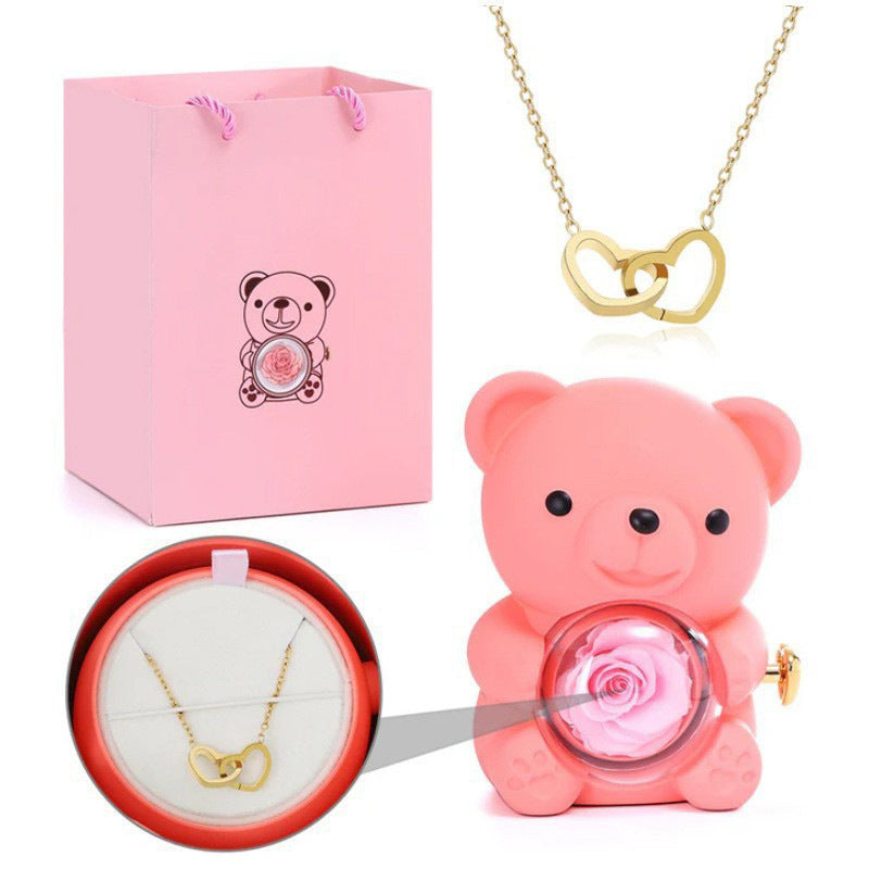 Eternal Rose Bear & Heart Necklace