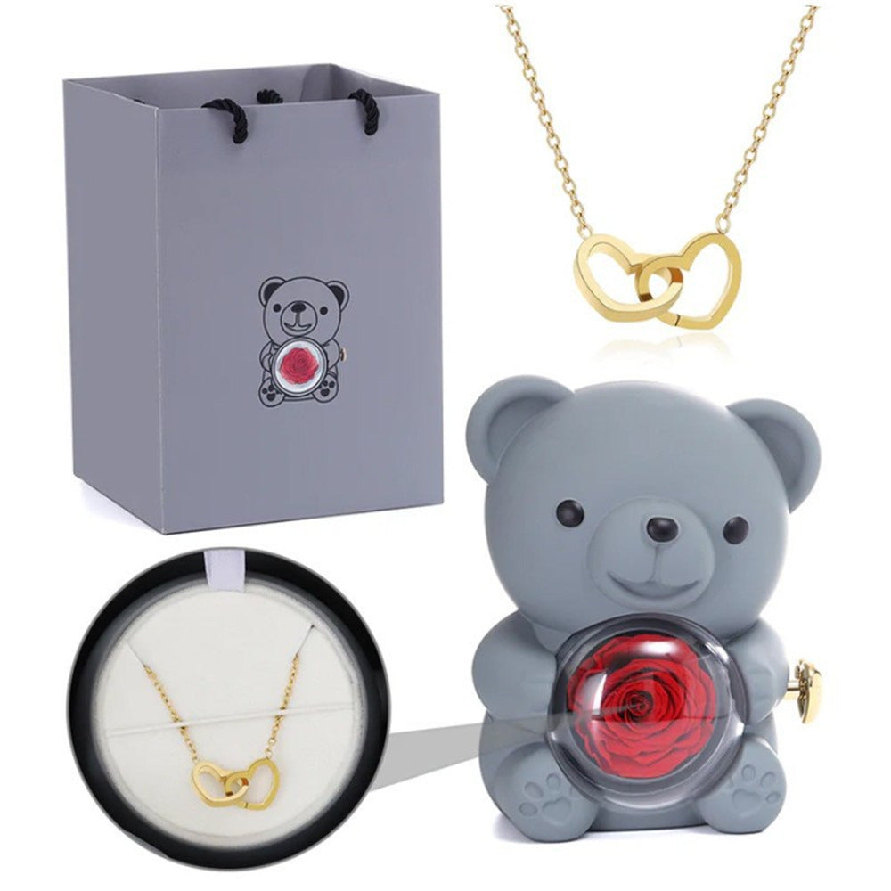 Eternal Rose Bear & Heart Necklace