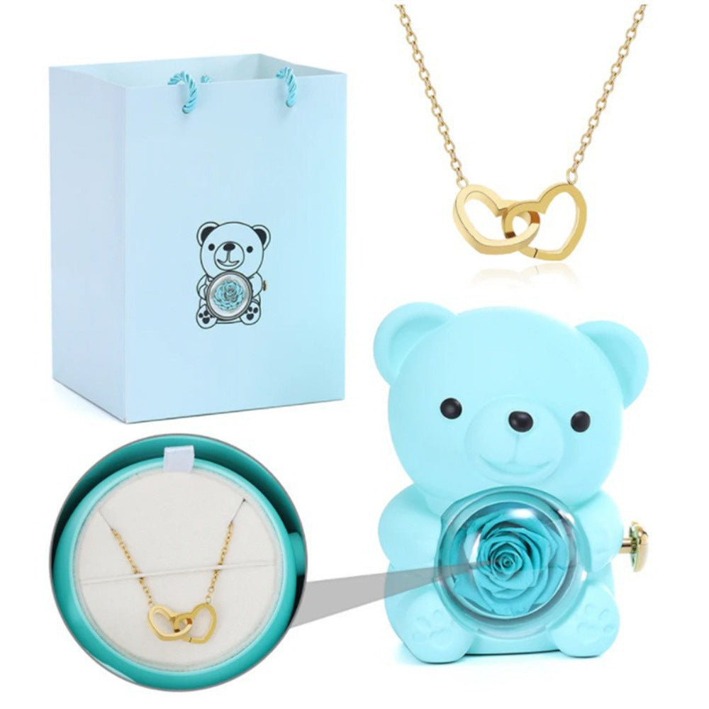 Eternal Rose Bear & Heart Necklace