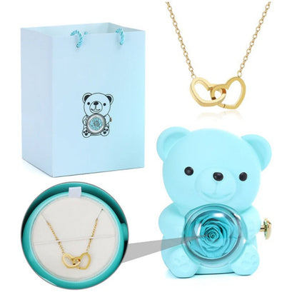 Eternal Rose Bear & Heart Necklace